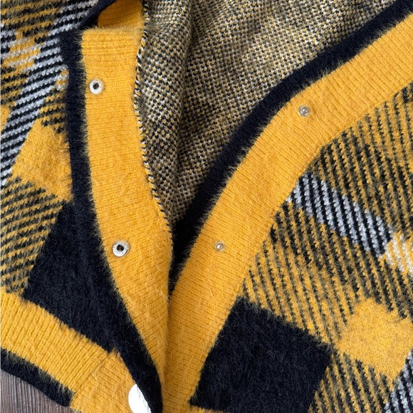 ENGLISH FACTORY YELLOW AND BLACK PLAID CARDIGAN - Picture 8 of 10